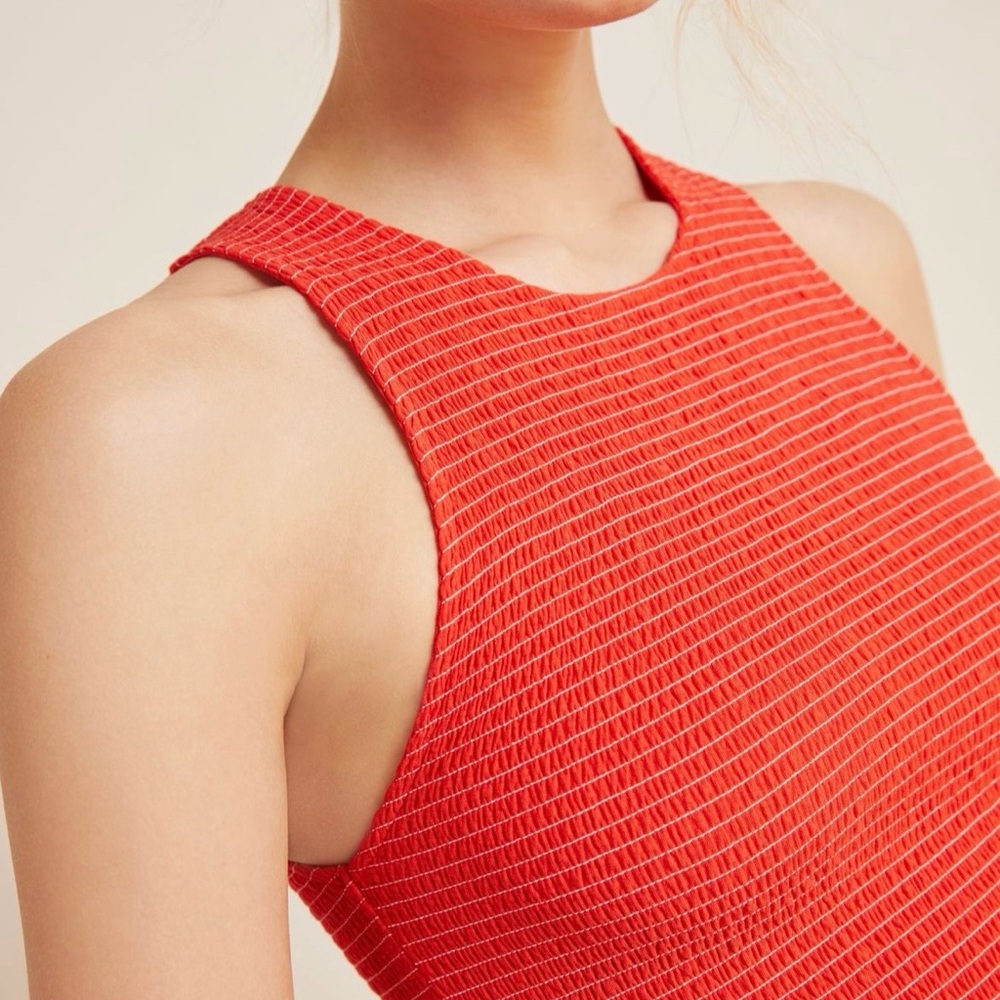 NATION LTD Anthropologie Christine Smocked Tank Top Red Stretch Sleeveless - Picture 4 of 8